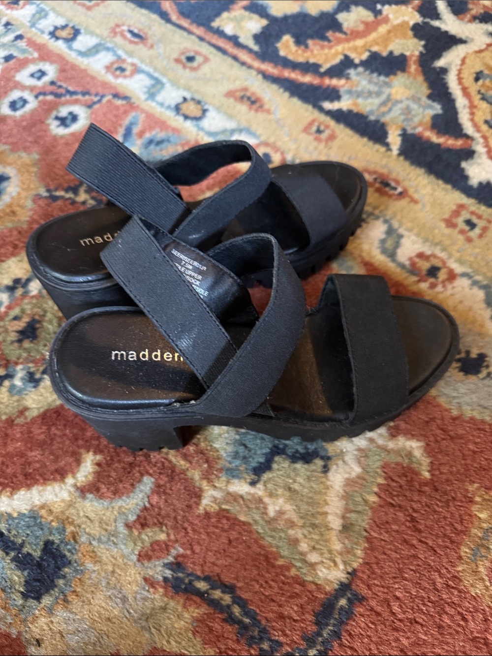Madden Girl Black Elastic-Strap Chunky Platform Sandals